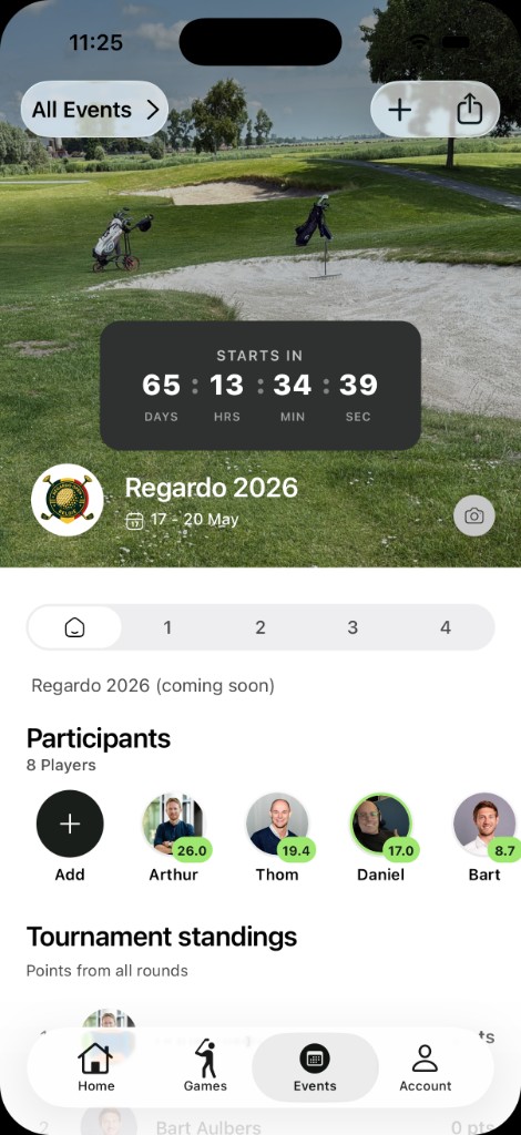 GolfGappies event overview screen