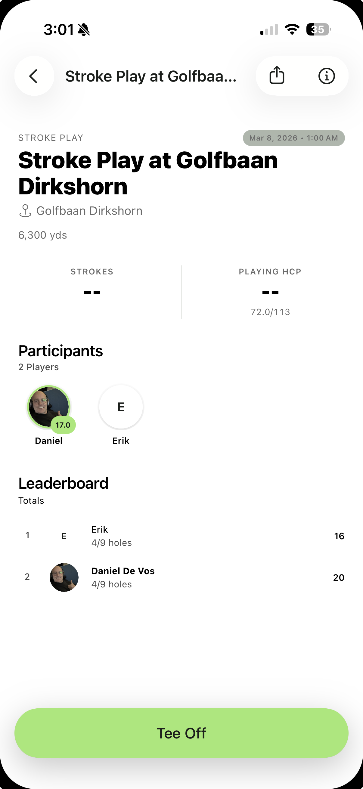 GolfGappies game details screen
